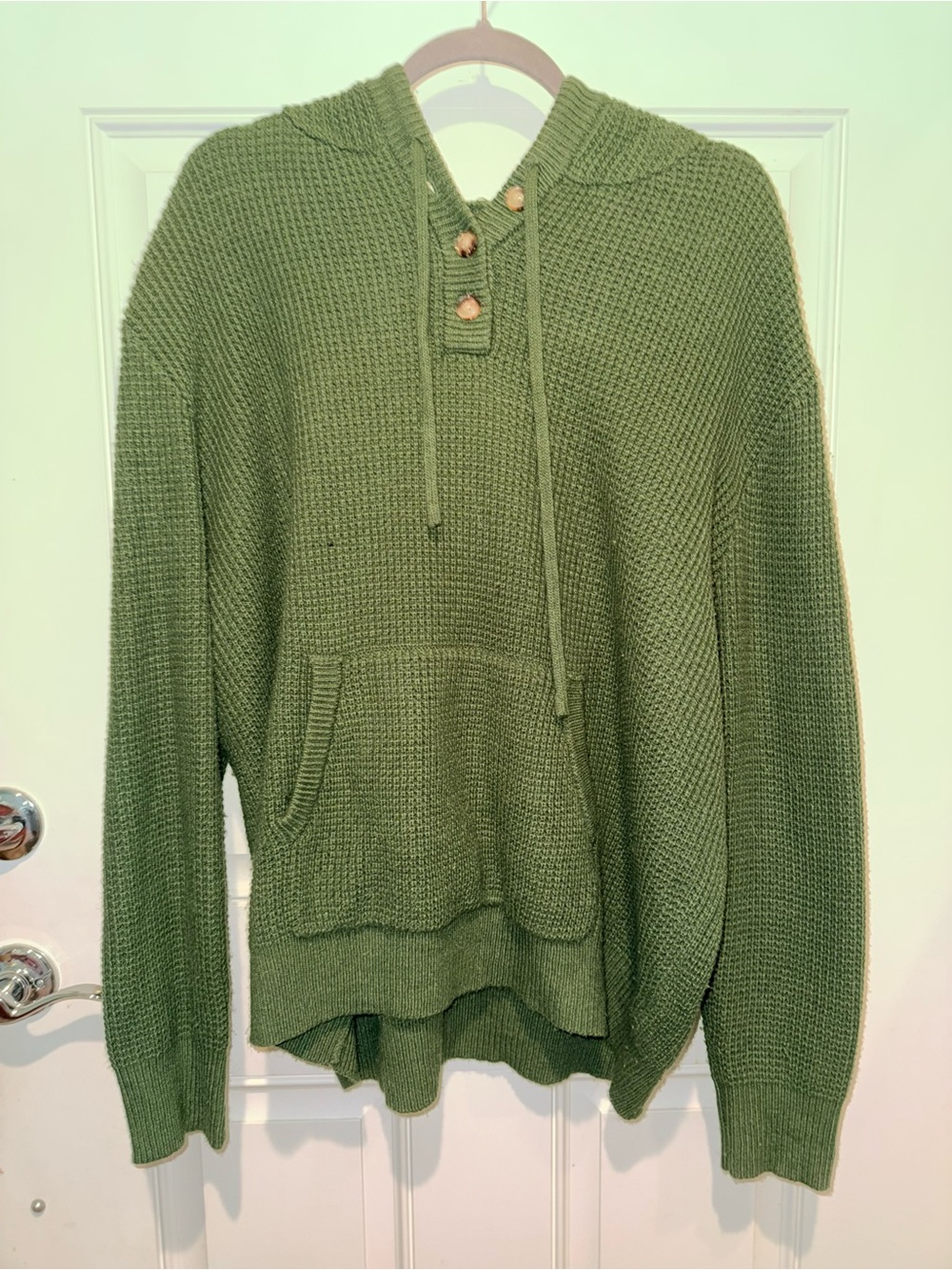 Green Hooded Knit Sweater Pullover - Unbranded